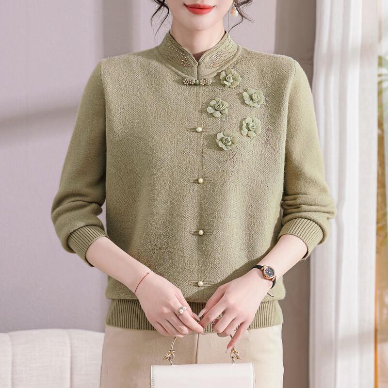 New Chinese Style Fleece-Lined Winter Sweater for Middle-Aged Women