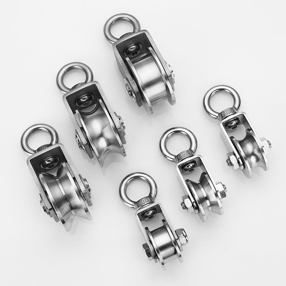 1pc U Type Swivel Pulley Detachable 304 Stainless Steel Duplex Bearing Pulley Block for Lifting Heavy Duty Traction Wheel