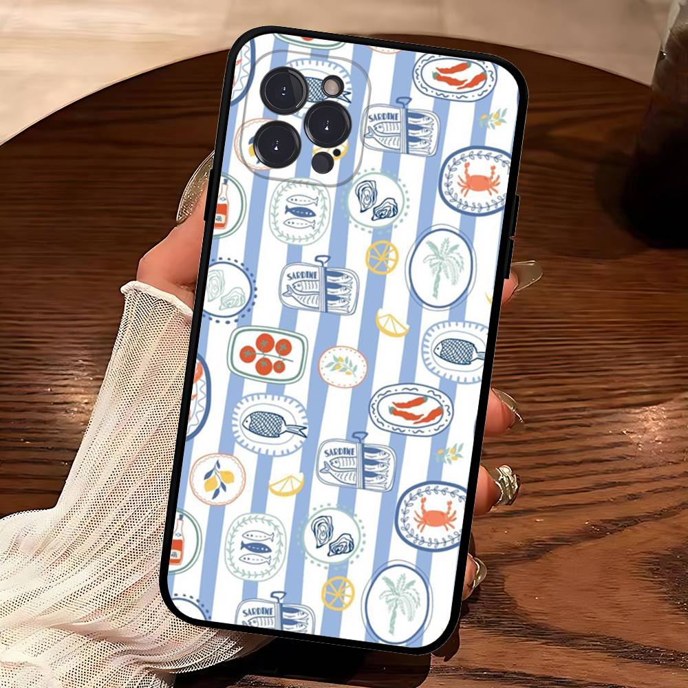 Sardines Retro Art Seafood Soft Back Phone Cover Case For IPhone 17 16 Pro Max 15 12 11 16e 13 Mini 14 15 Plus