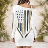 Women Plus Size One Shoulder Long Sleeve Star Stripe Printed Bodycon Mini Dress