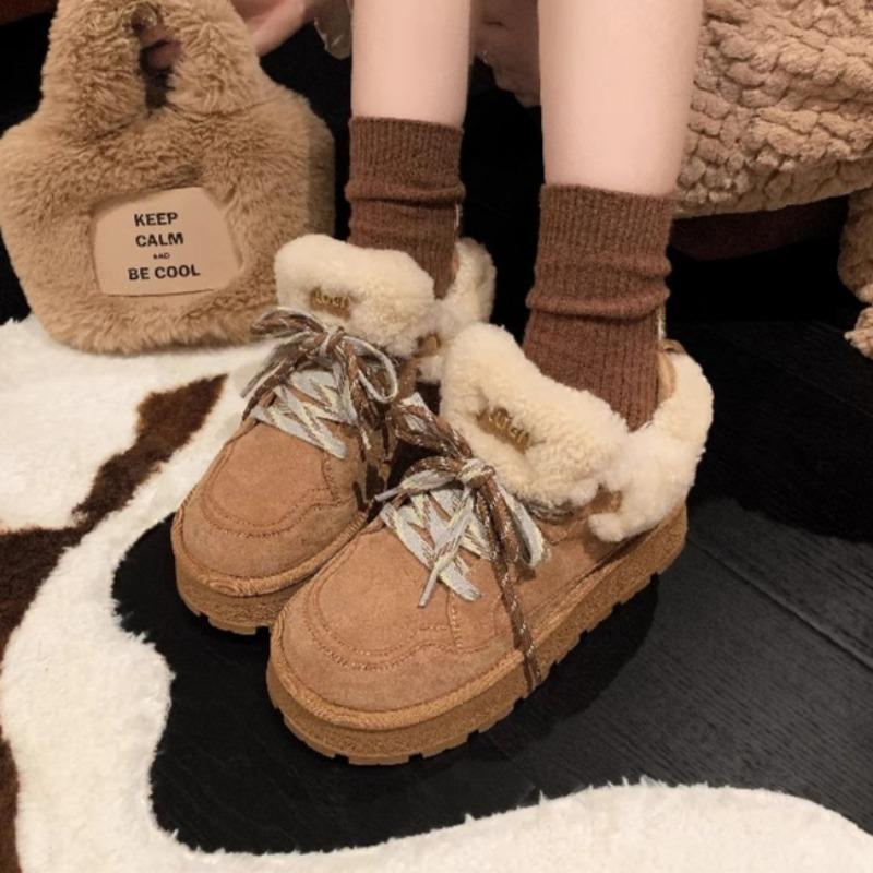 Fur Flats Ankle Women Snow Boots Platform Suede Plush Cotton Shoes Woman Winter Casual Sneakers 2025 Trend Warm Zapatos Mujer