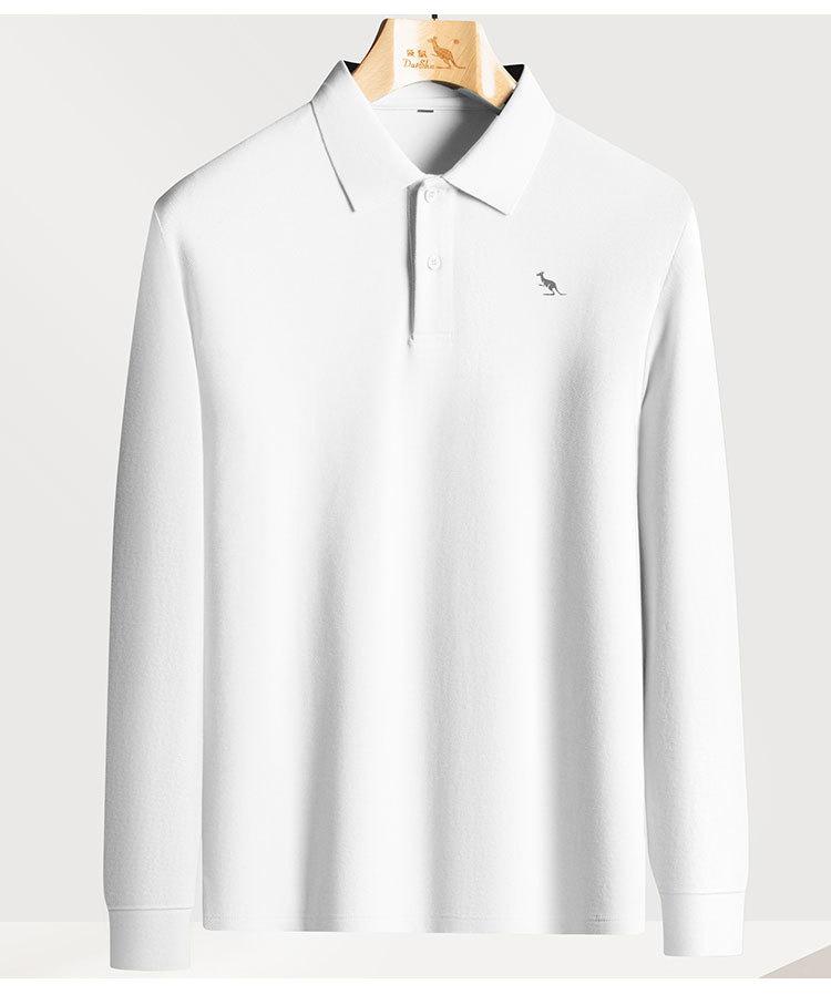 Spring Business Leisure Net Eyeball Ground Cotton Solid Color Versatile T-shirt Long Sleeve Polo Shirt for Men