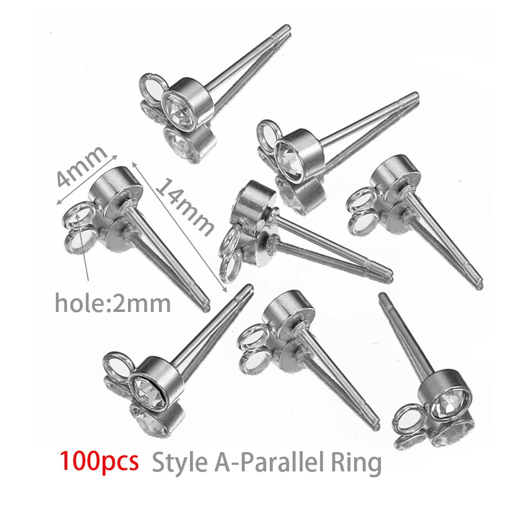 100pcs/20pcs 4mm Stainless Steel Ear Studs Rhinestone Earring Posts with Loop Rings for Earrings Jewelry Making DIY Wholesale
