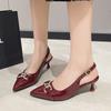 Fashion Women's Top Thin Heel Sandals Spring New Pointed Head Shallow Mouth Metal Chain Anti-slip Wear-resistant High Heels