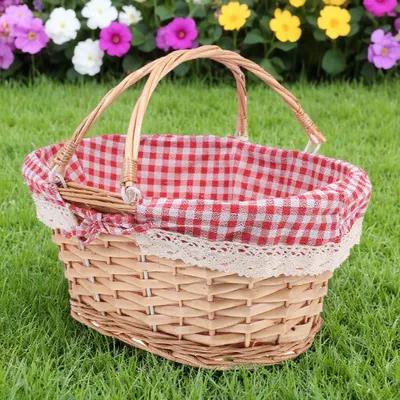 

Woven Picnic Basket Natural Color Multi-Function Storage Basket Fruit Vegetable Snack Organizer Outdoor Sundry 33X25X13CM