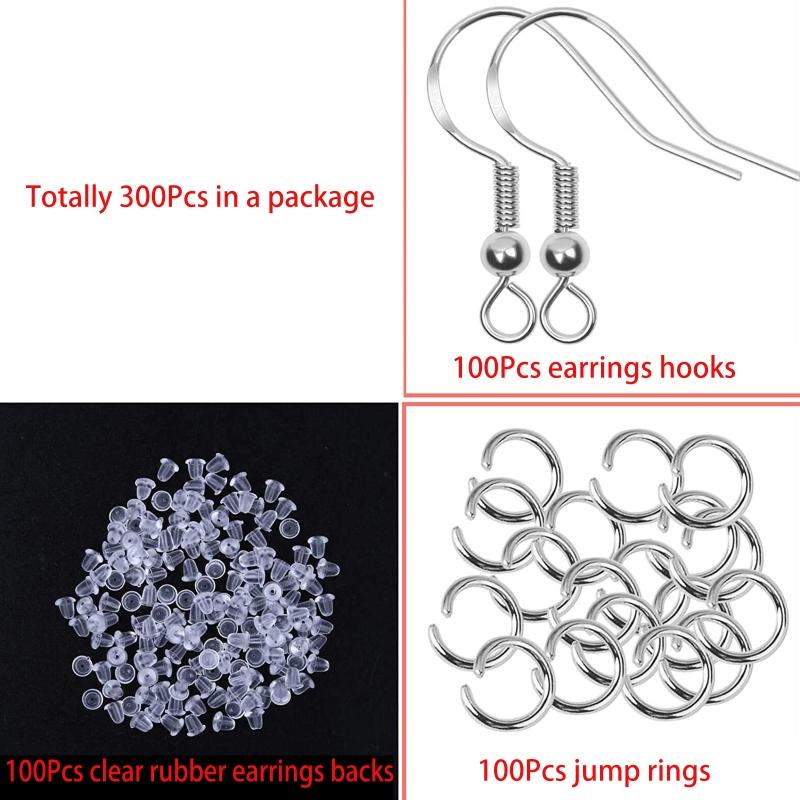 Hypoallergenic Earring Hooks,300Pcs Earring Making Kit for w/ Jump Ring and Clear Rubber Earring Back for DIY Jewelry Ma