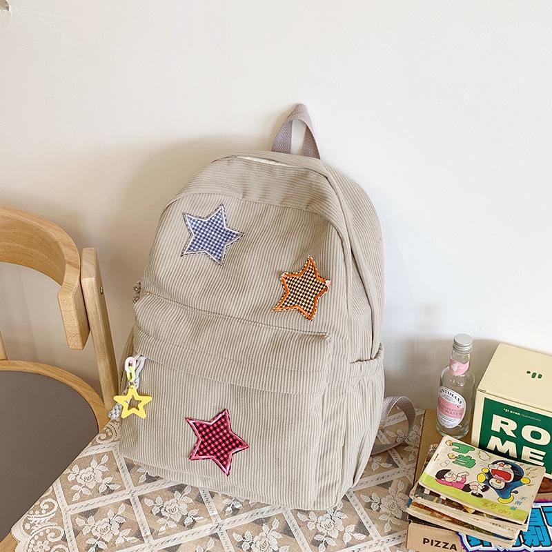 Corduroy Backpack Women'S Style Solid Color Versatile Star Schoolbag Female Middle School Student Small Backpack