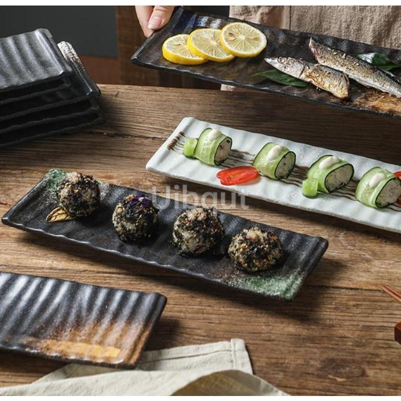 Japanese sushi plate Rectangle ceramic strip vegetable plate Dim sum Western food Sushi fish Dim sum Tableware dumpling tray