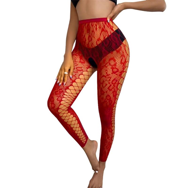 Side Crisscross Hollow-Out Mesh Stockings Pantyhose for Women Sexy Crotch Opening Footless Fishnet Net Tights Leggings