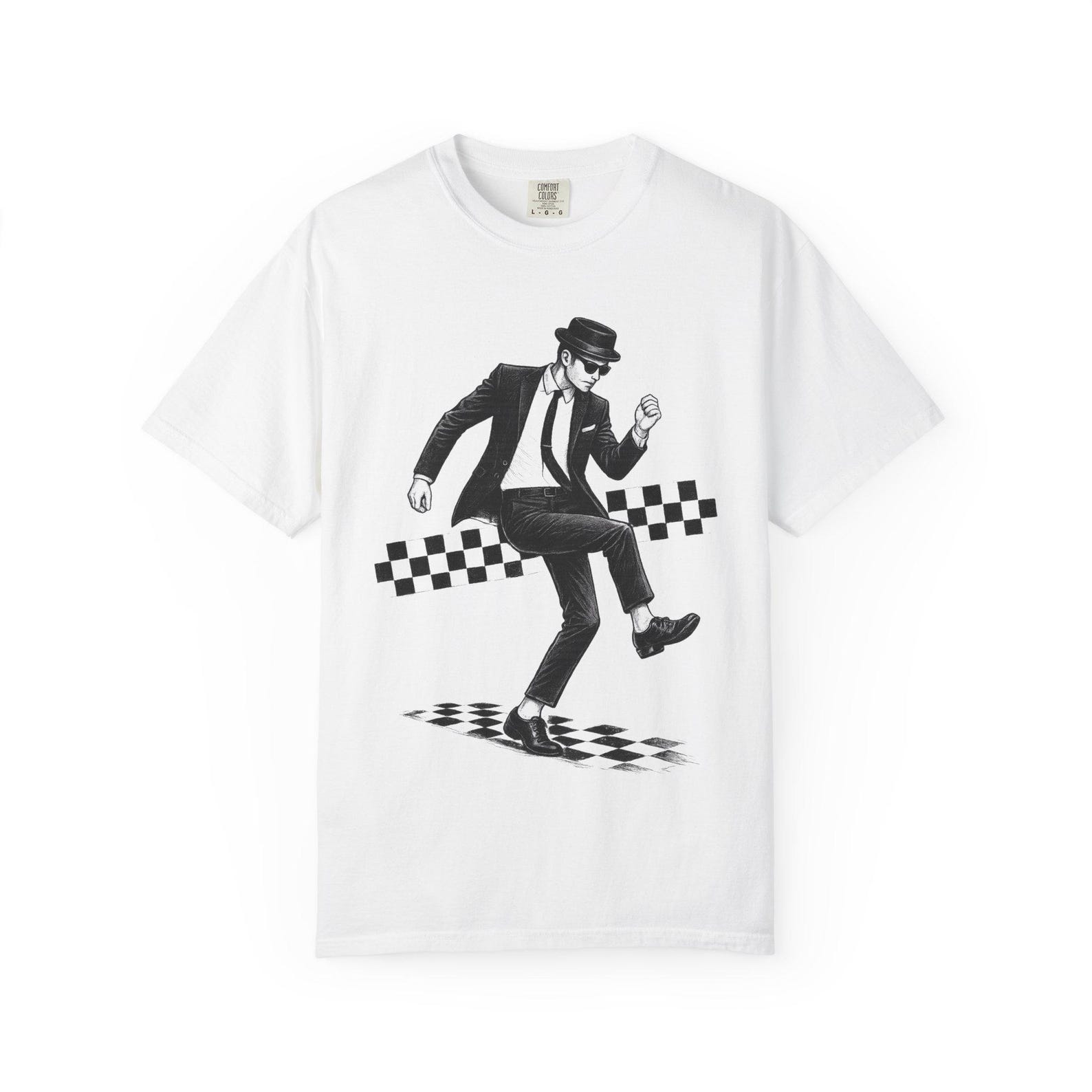 Two Tone Dancing Man T shirt | Retro Dapper Silhouette, Mods, Reggae, Ska Music Dance Tee 2XL