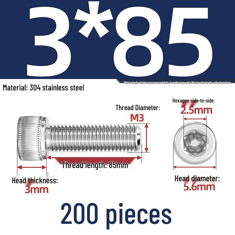 304 Stainless Steel Hex Socket Head Cap Screws, M2-M10, Extended Length