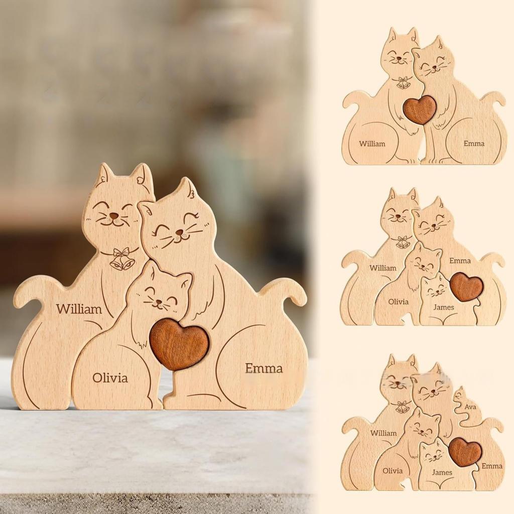 Wooden Family Puzzle Set, Home Decoration, Carving Ornament, Party Decoration, Crafts.