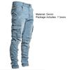 Mehrere Taschen Herren Jeans Einfarbige Denim Mittlere Taille Dehnbare Skinny Jeans