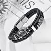 Mens Viking Compass Rune Amulet Beads Stainless Steel Double Strand Leather Bracelet Homme Pulseras
