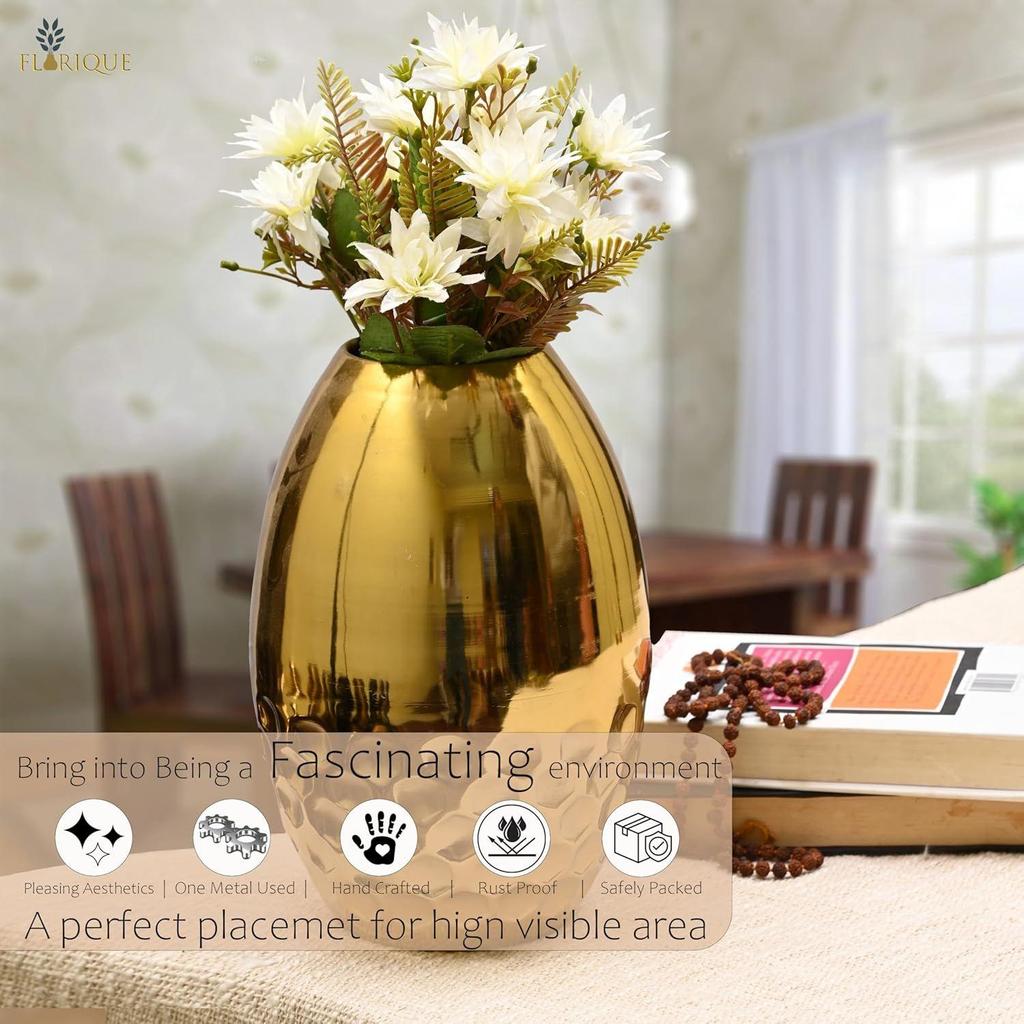 Luxury Gold Decorative Vase – 11 Inch Tall Iron Flower Vase with Honeycomb Design for Living Room, Office, and Dining Table (Gold)
