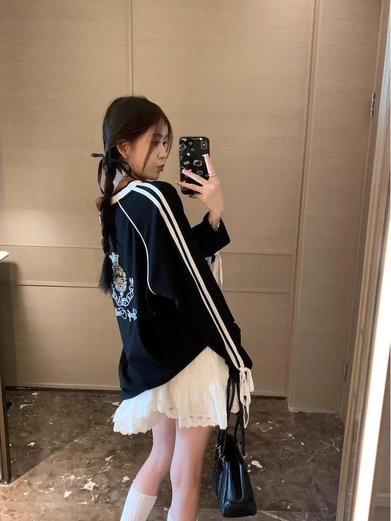 Women's 2025 Striped V-Neck Bow Long-Sleeve Casual Sweatshirt