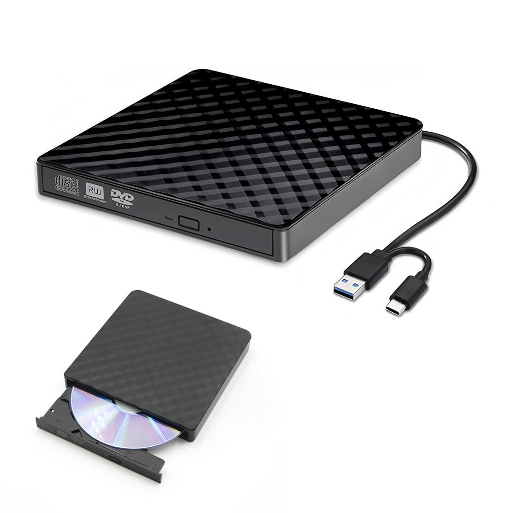 yowodana CD DVD Compatible with Read External Optical External CD Optical Quiet Drive, External, USB3.0 Type-C, Win/Mac/Linux, DVD/CD/VCD & Write,