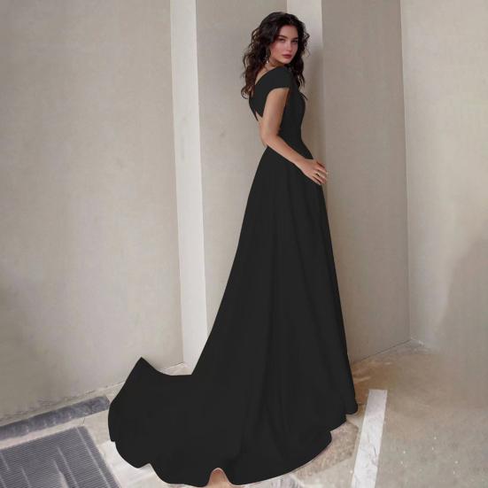 Rochie Maxi Sexy cu Umeri Goi și Despicătură Înaltă pentru Femei, Rochie Lungă de Bal cu Decolteu în V, Rochie Formală de Cocktail, Rochie de Seară cu Trenă
