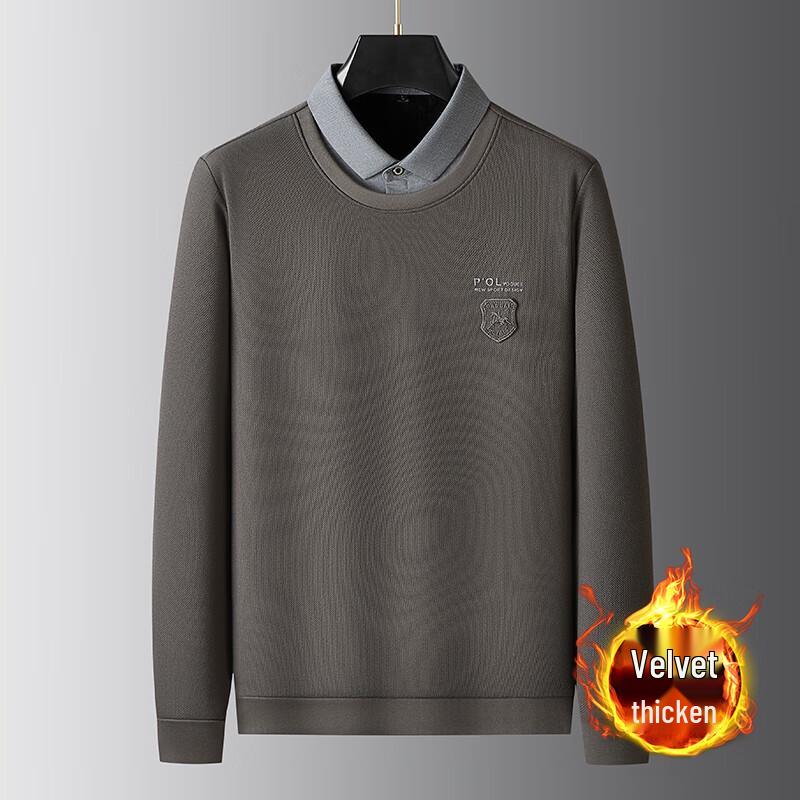 

DIBINZE Мужской флисовый свитшот большого размера с длинным рукавом, имитирующий двухслойный 4XL