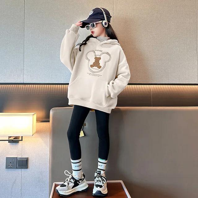 Girls Clothes Autumn Winter Sweatshirt Bear T-shirt Hooded Teens Children Top 8 9 10 11 12 Year