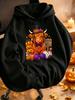 Unisex Hoodie, Halloween, Cute Highland Cow Witch Hat Pumpkins Trick Or Treat Sign, Pullover Sweatshirt, Casual Funny Graphic Style, Autumn Winter Par