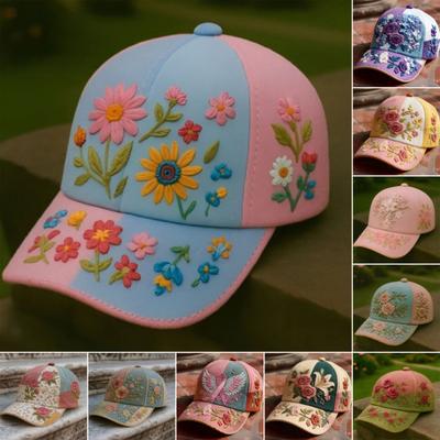 Baseball Hat Embroidery Flower Pattern 3D Printing Retro Sun Protection Summer Cap Hiking Outings Traveling Headwear