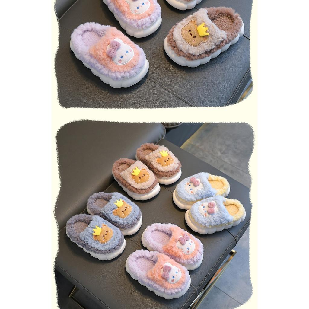 Winter Children's Cotton Slippers for Both Boys and Girls, Warm and Non Slip, with Plush Bags and Fluffy Slippers for Small and Medium-sized Children