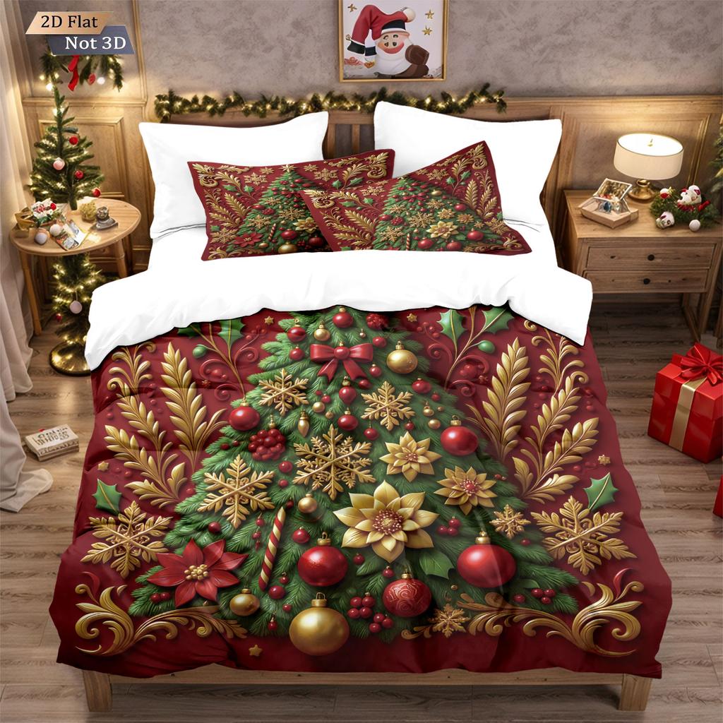 3pcs Colorful Christmas Tree Print Coreless Duvet Set Multi Size Bedroom Dormitory Bedding Decoration Machine Wash Design