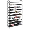 Shoe Rack with 10 Shelves Metal and Felt Fabric Black