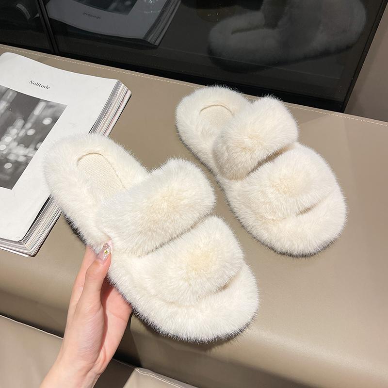 Femmes Fourrure Chaude Hiver Fourrure Chaussons Pelucheux Pantoufles Maison Chaussures d'Intérieur Chambre Pantoufles Féminines Dames Bout Rond