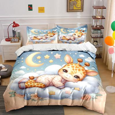 Cute Giraffe Lying On Clouds Print Soft Comfortable Duvet Cover Bedding Set Included 1*Duvet Cover 2*Pillowcases Luxury Gifts