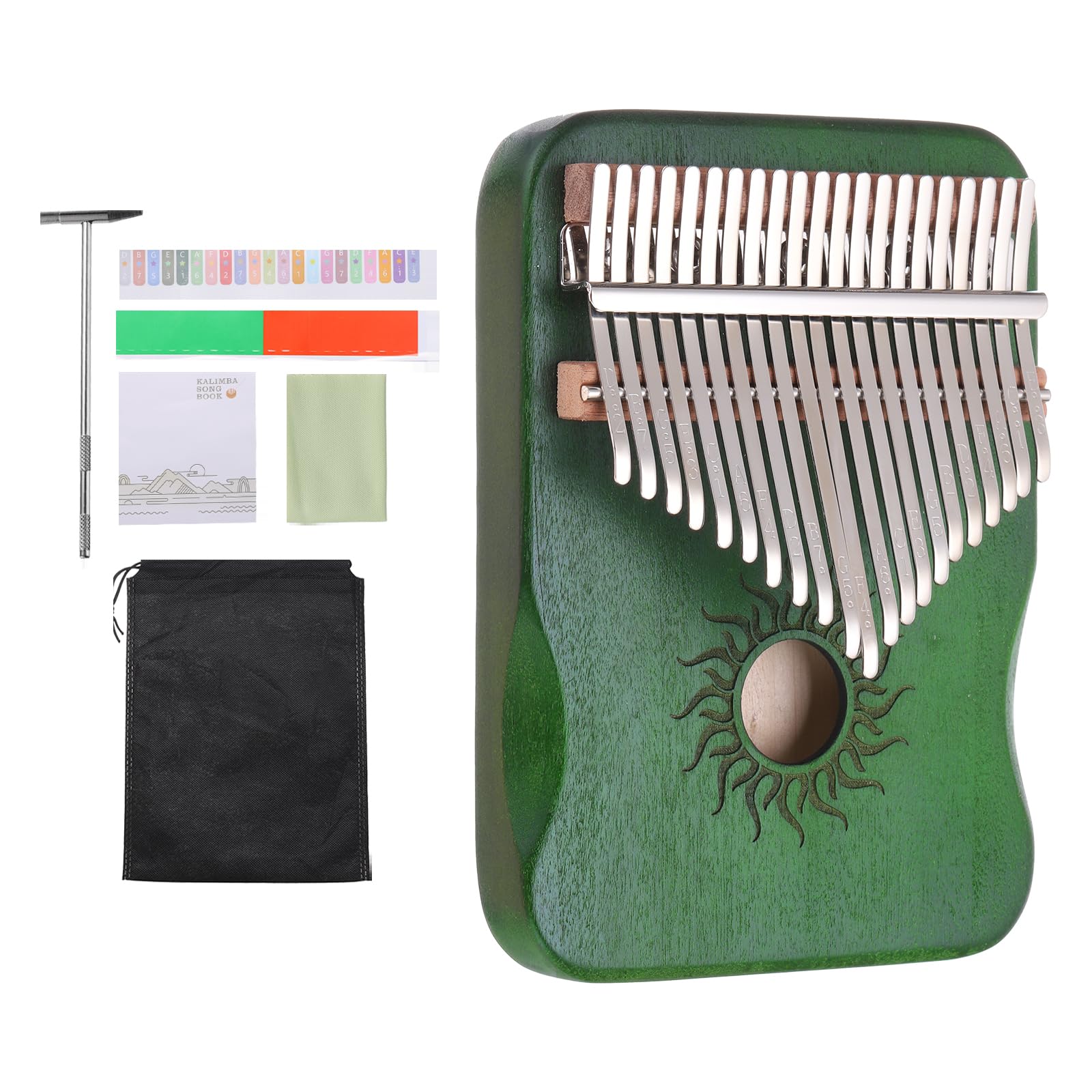 

uxcell 21-клавишное пианино для большого пальца, мини-портативное пианино для пальцев, клен, узор солнца, защитная сумка, настроечный молоток и инструкции по обучению музыке,