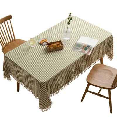 Inyahome Vintage Gingham Kariertes Plaid Tischdecke mit Quaste Tischdecke Baumwolle Leinen Tischdecken für Dinnerparty Innengebrauch