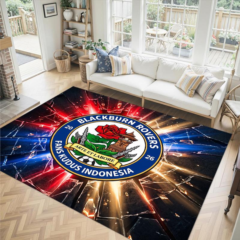 Blackburn Rovers Football Design Crystal Velvet Carpet Cozy Non?Slip Printed Rug For Bedroom Living Room Entrance