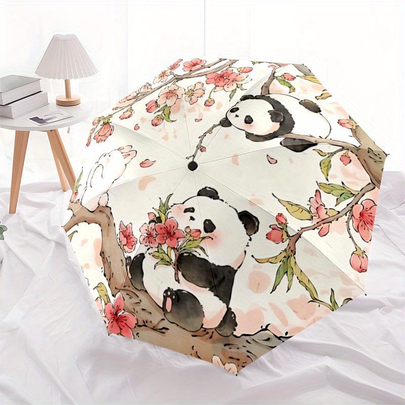 1pc Panda Blossom Automatic Umbrella with 8-Rib Compact Design, Foldable & Portable for Outdoor Leisure, Everyday Use197