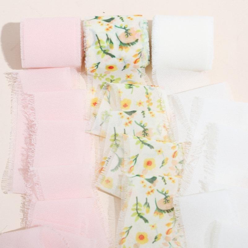 3 Roll/set 5m Frayed Edged Satin Handmade Chiffon Silk Ribbon for Wedding Invitation Bouquets Birthday Party DIY Decoration Gift