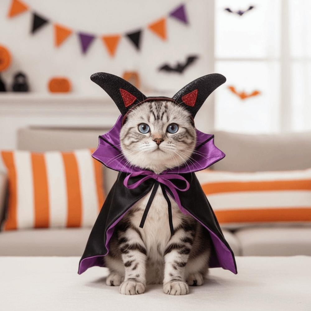 Stand Collar Dog Purple Cloak Horns Cat Gothic Headband Pet Bat Costume Festival Carnival
