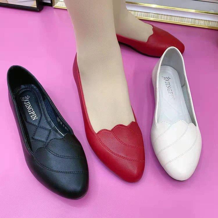 Soft leather single shoes women's spring and autumn new women's shoes soft sole pointed flat bottom women's leather shoes