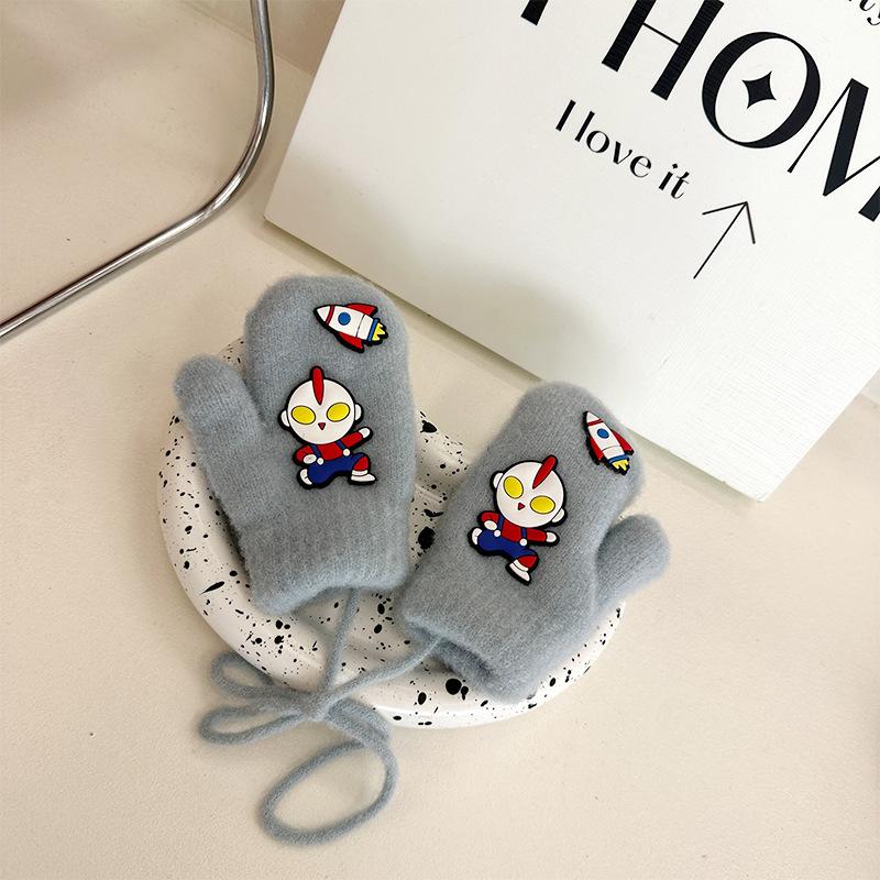 

Children s Gloves Five Finger Gloves Autumn and Winter Warm and Cold Proof Embroidered Finger Covered Halter Neck Knitted Gloves One Size