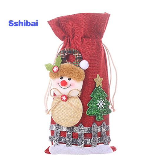 Christmas Wine Bottle Bag with Drawstring Santa Claus Reindeer Snowman Bear Burlap Wine Bottle Gift Bag Cover Christmas Holiday Wine Bottle Decoration