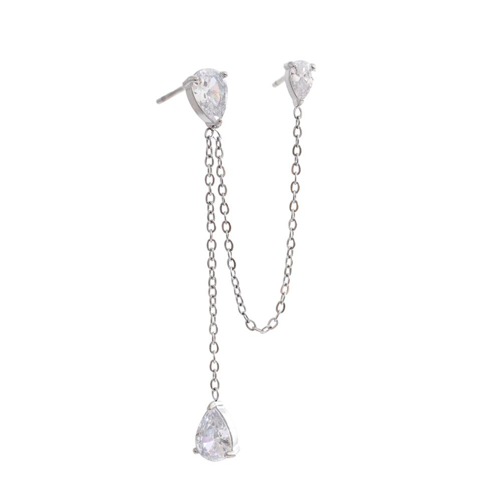 

Yhpup 1PC Stainless Steel Cubic Zirconia Chain Drop Earrings High Quality Dainty Fashion Prom Jewelry Waterproofs