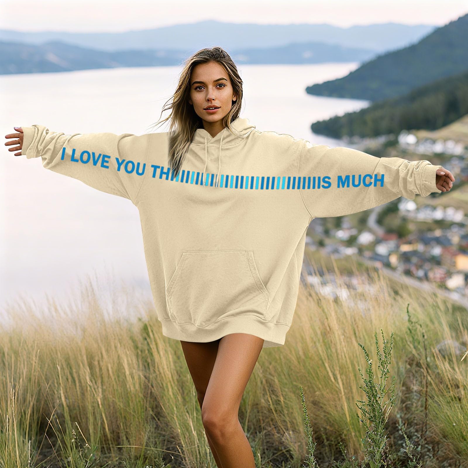 

Women s Fashionable Casual Long-Sleeved Couples Letter Print Hooded Sweatshirt S бежевий