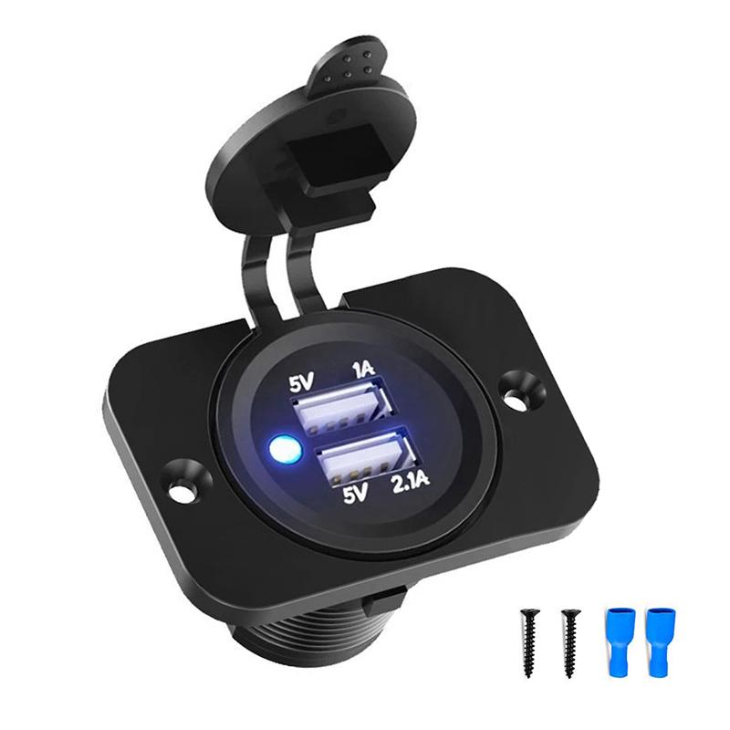 Panel de Toma de Corriente USB Dual Impermeable 3.1A 4.2A Adaptador de Salida de Corriente con Luz LED 12-24V para Coche Barco Marino Móvil