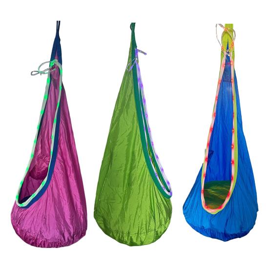 1 Set Kids Therapy Swing with LED Light Strip Indoor Outdoor Ceiling Tree Hanging Hammock Chair with Cushion Special Needs Kids Adults Sensory Swing