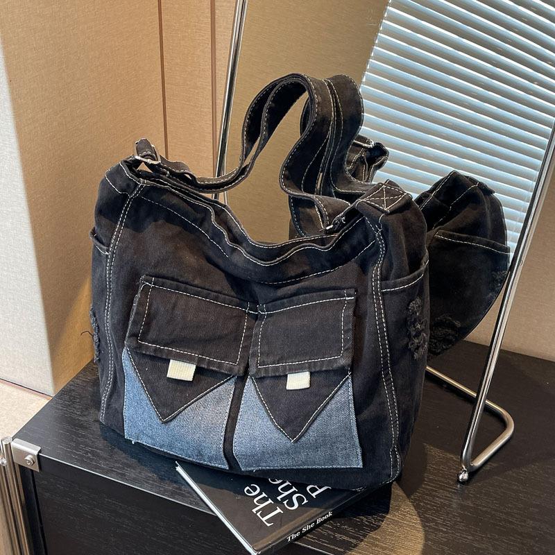 Retro literary and artistic denim tote bag women's bag 2025 spring and summer new Korean version campus popular versatile shoulder messenger bag