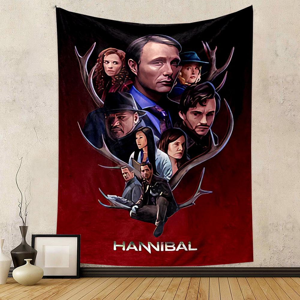 Hannibal TV Series Poster Tapestry Wall Hanging, Dark Crime Thriller Art, Cinematic Wall Decor for Bedroom Living Room Dorm