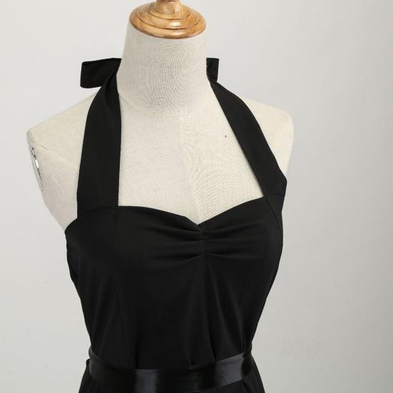 Abendkleid für Damen, mit Schnürung, Neckholder, A-Linie, rückenfrei, schulterfrei, ärmellos, einfarbig, Retro, Cocktailparty, Hochzeit, Midikleid