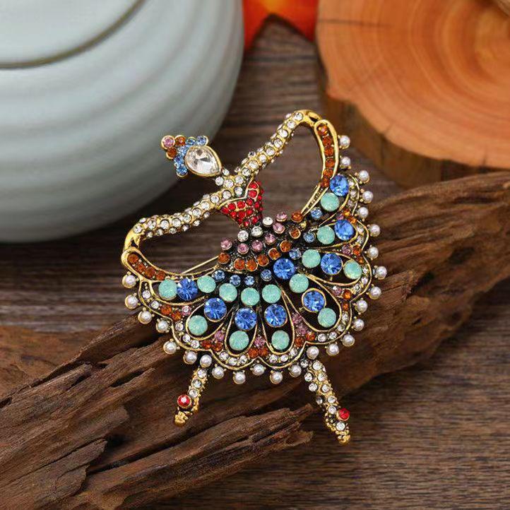 Retro Cute Ballet Girl Rhinestone Brooch - Fashionable Corsage Accessory