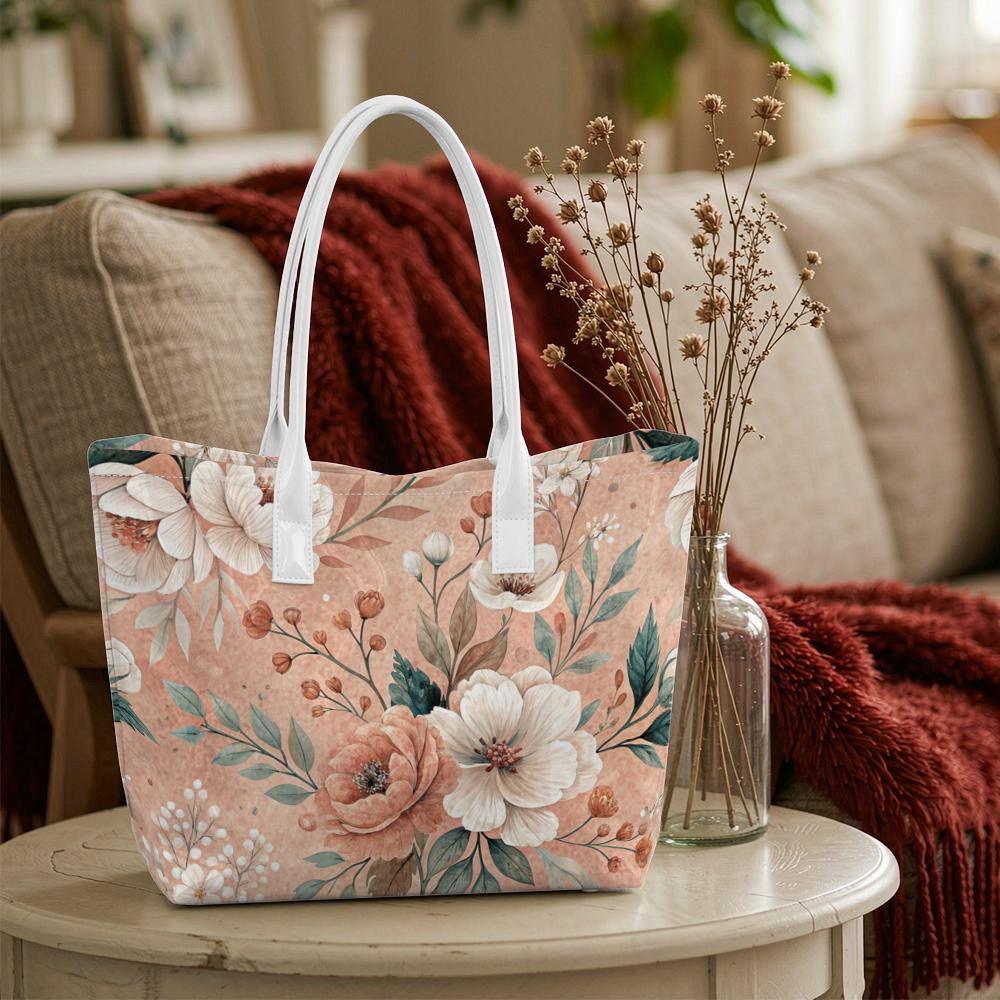 Elegant Floral Printed Tote Bag for Daily Shopping and Commuting