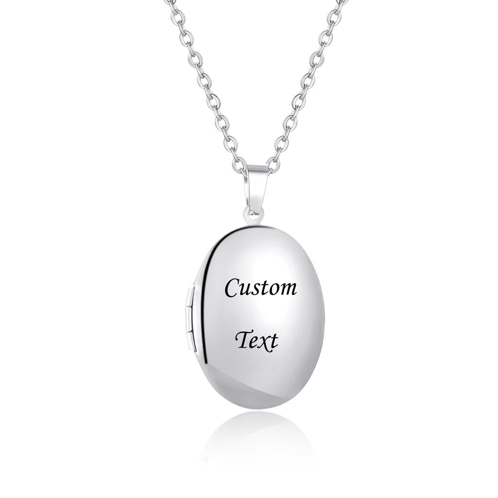 Personalisierbare ovale Medaillon-Fotoanhänger für Damen und Herren Glänzende Edelstahl-Halsketten für Muttertag Vatertag